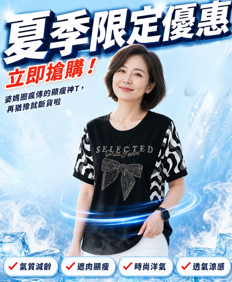 減齡燙鑽印花短袖